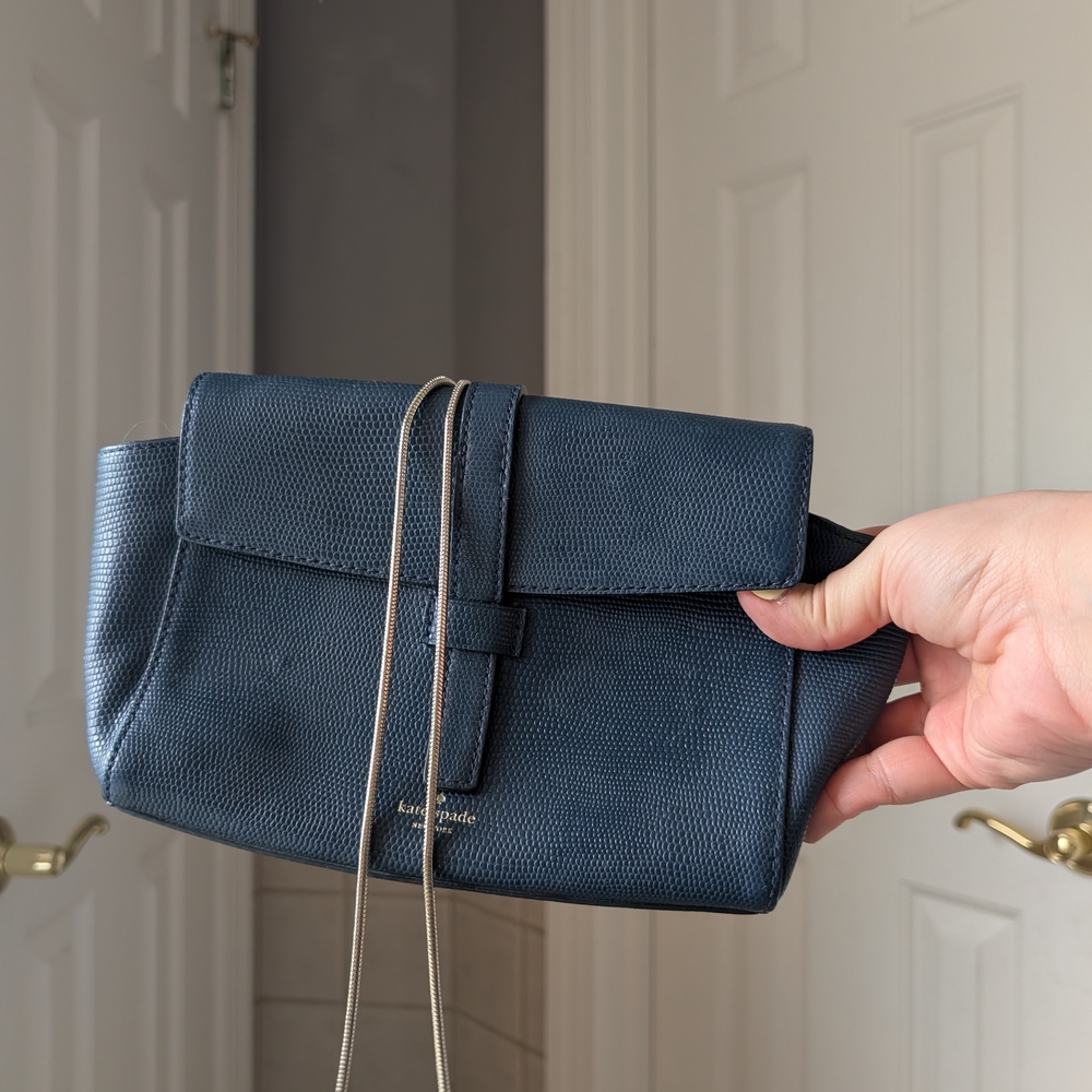 kate spade Navy Pebbled Leather Crossbody Bag with Gold Chain